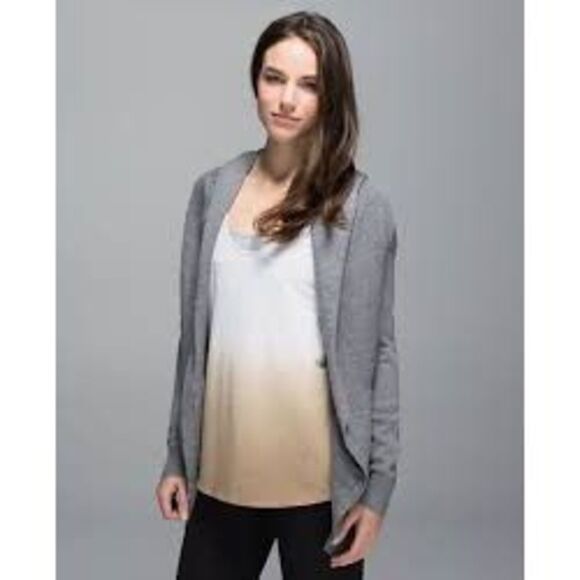 Lululemon Cabin Yogi Heathered Medium Grey Slate Ribbed Hooded Cardigan Cashmere - Picture 3 of 14
